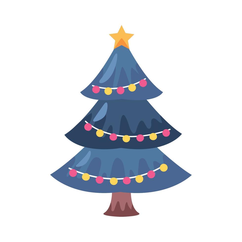 blue christmas pine tree with lights vector