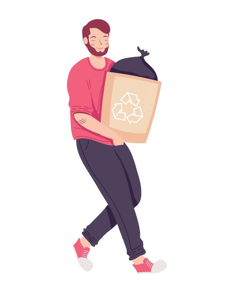 ecologista hombre levantando reciclar vector