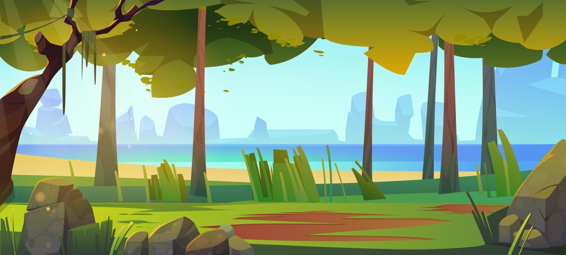 Cartoon nature landscape with forest and sea view vector