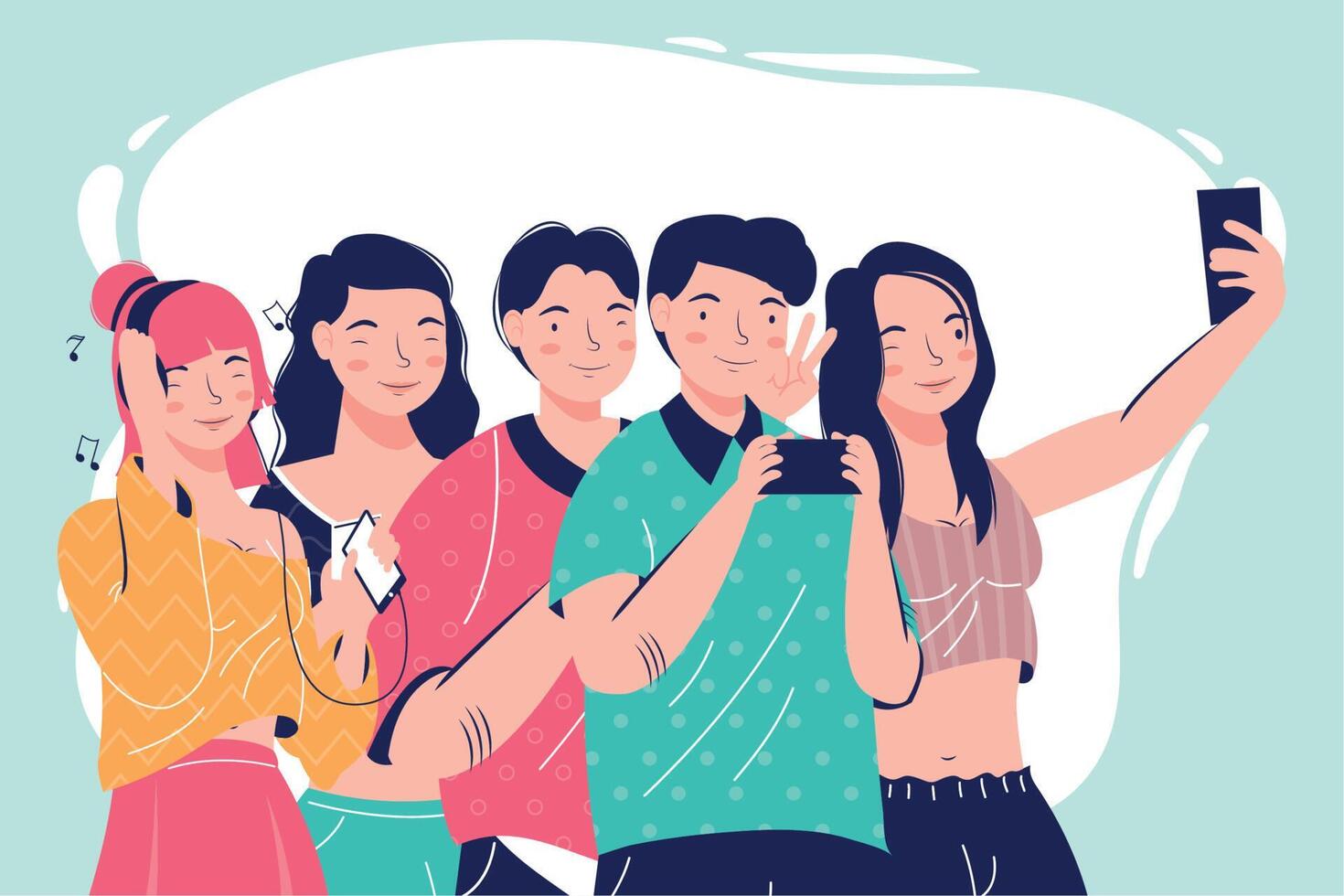five persons take a selfie vector