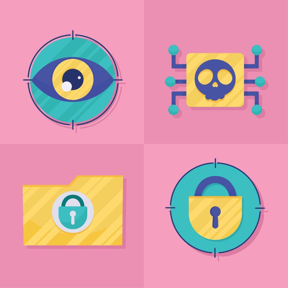 four cyber security icons vector