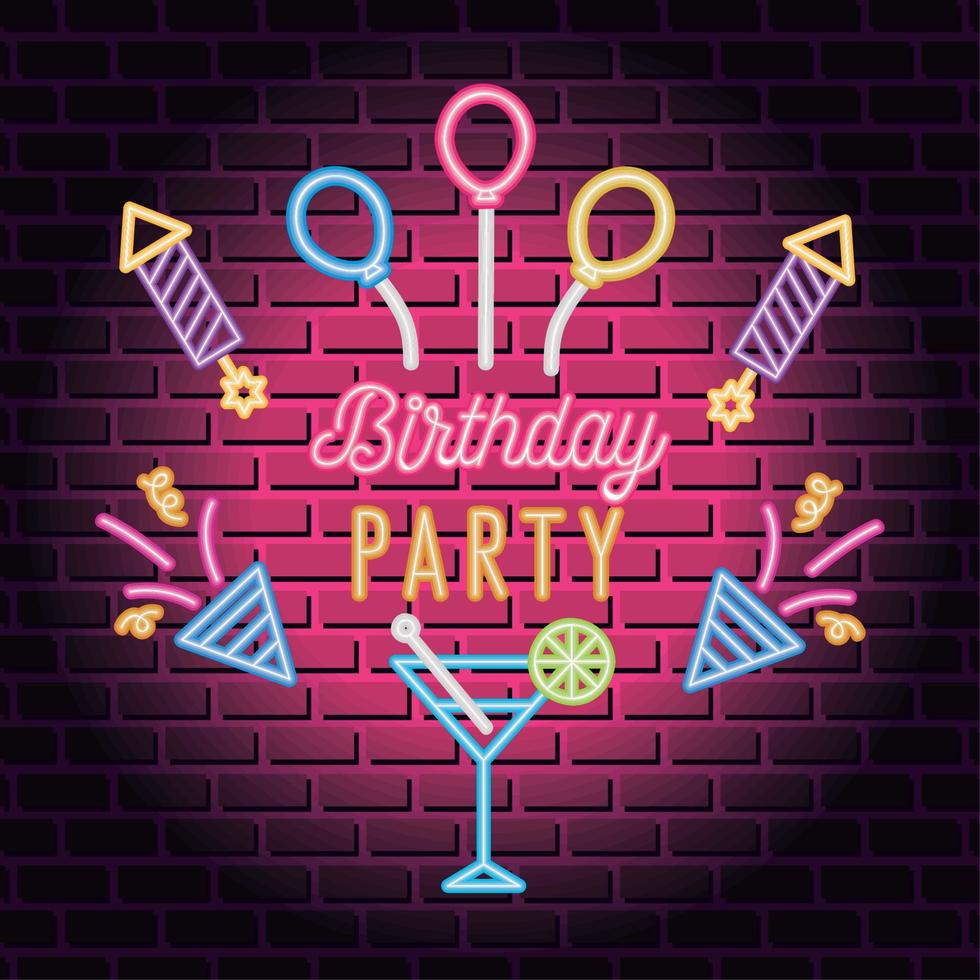 neon birthday party lettering vector