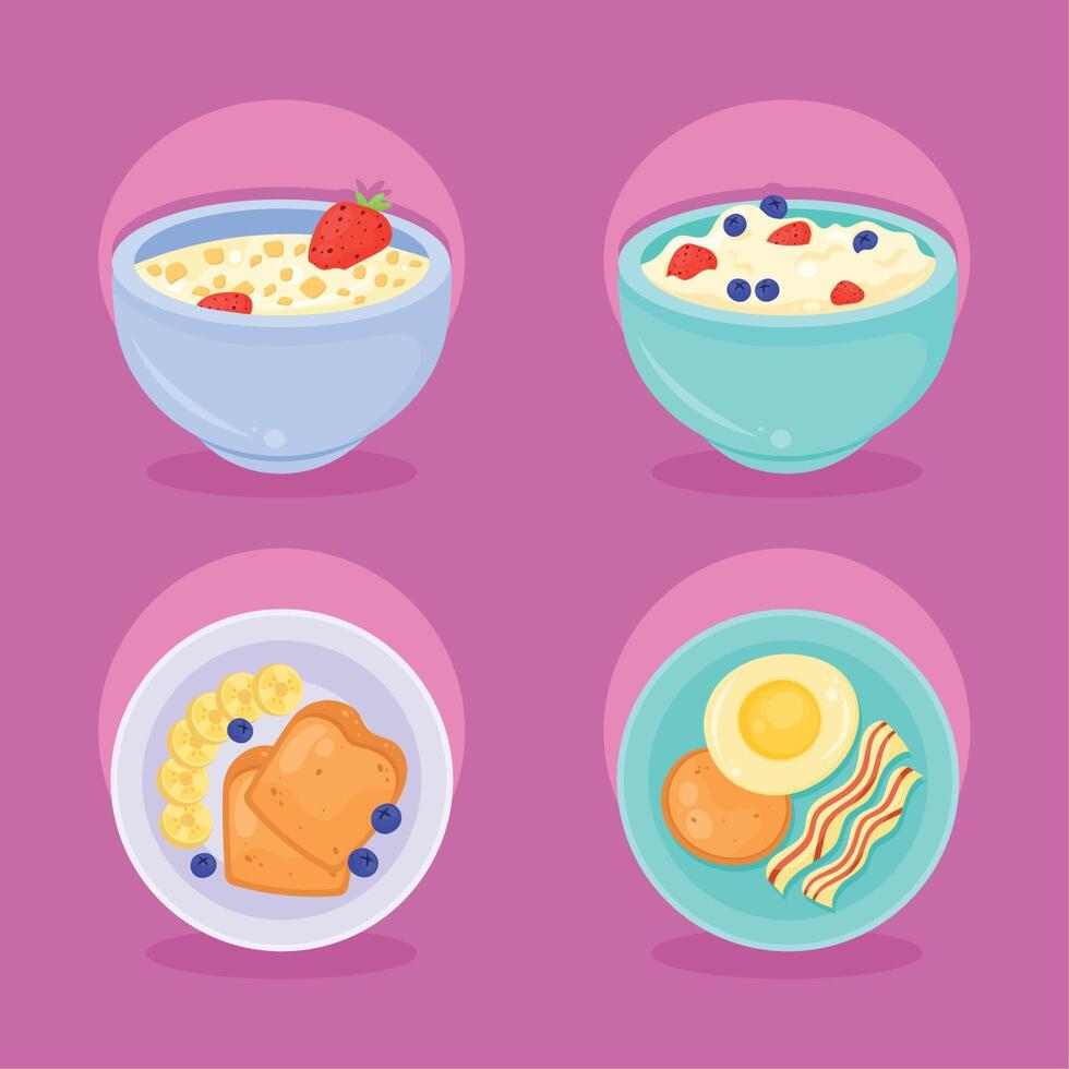 deliciosos iconos de menú de desayuno vector