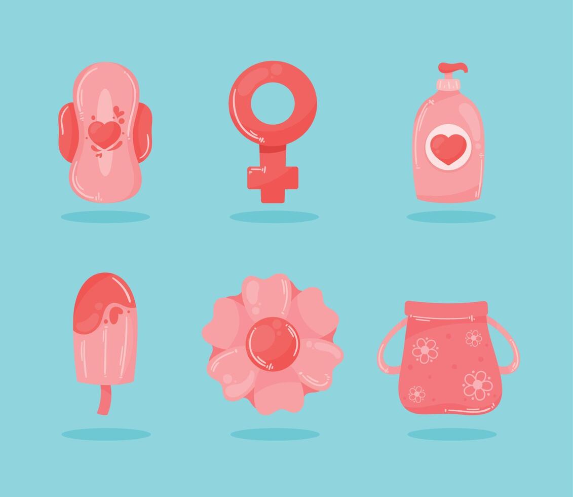 six female menstruation icons vector