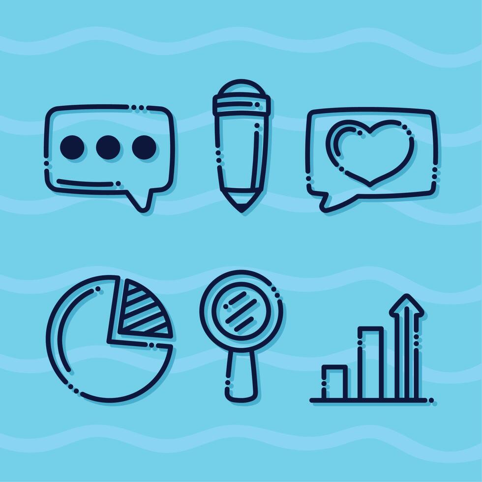 bold business six icons vector