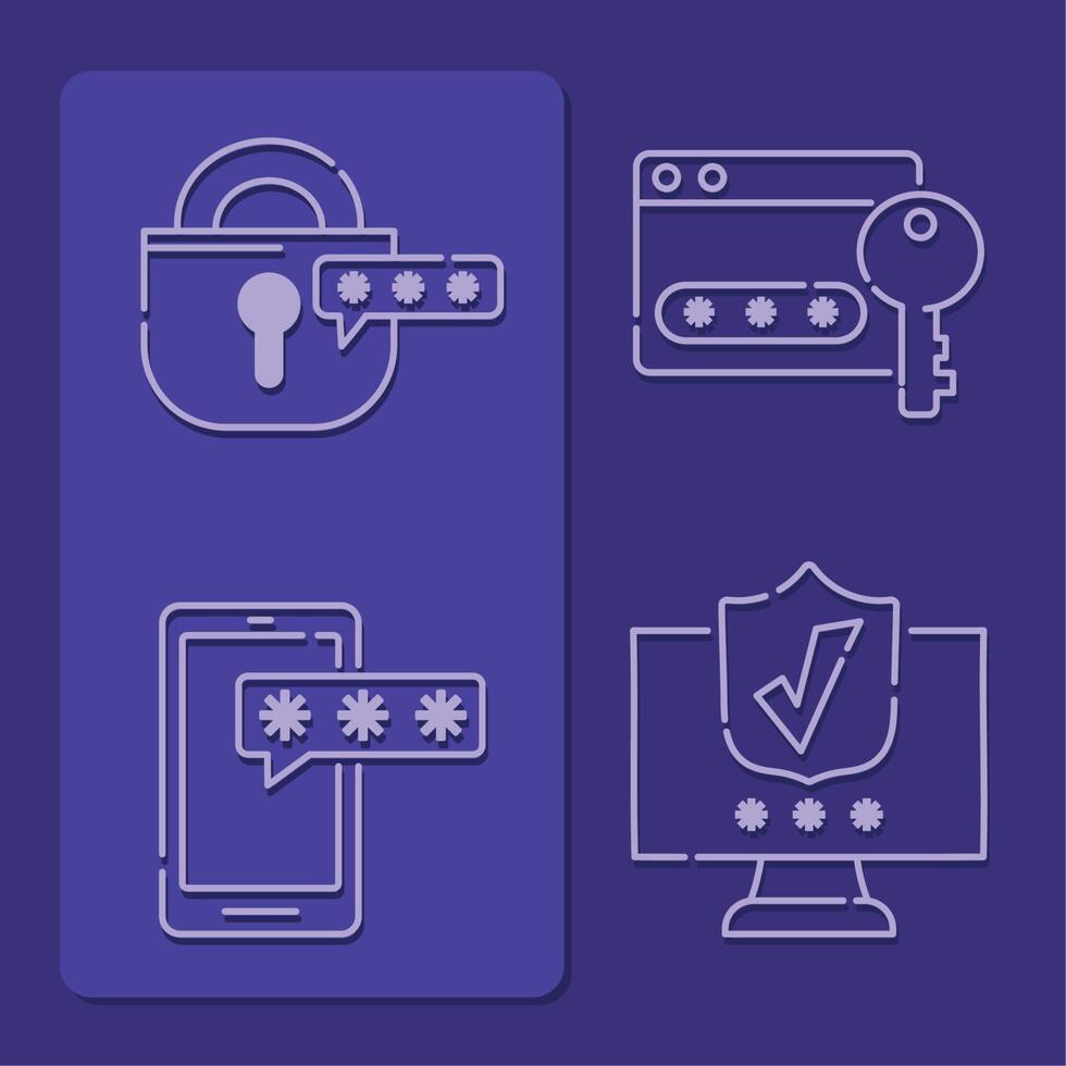 cyber security four icons vector