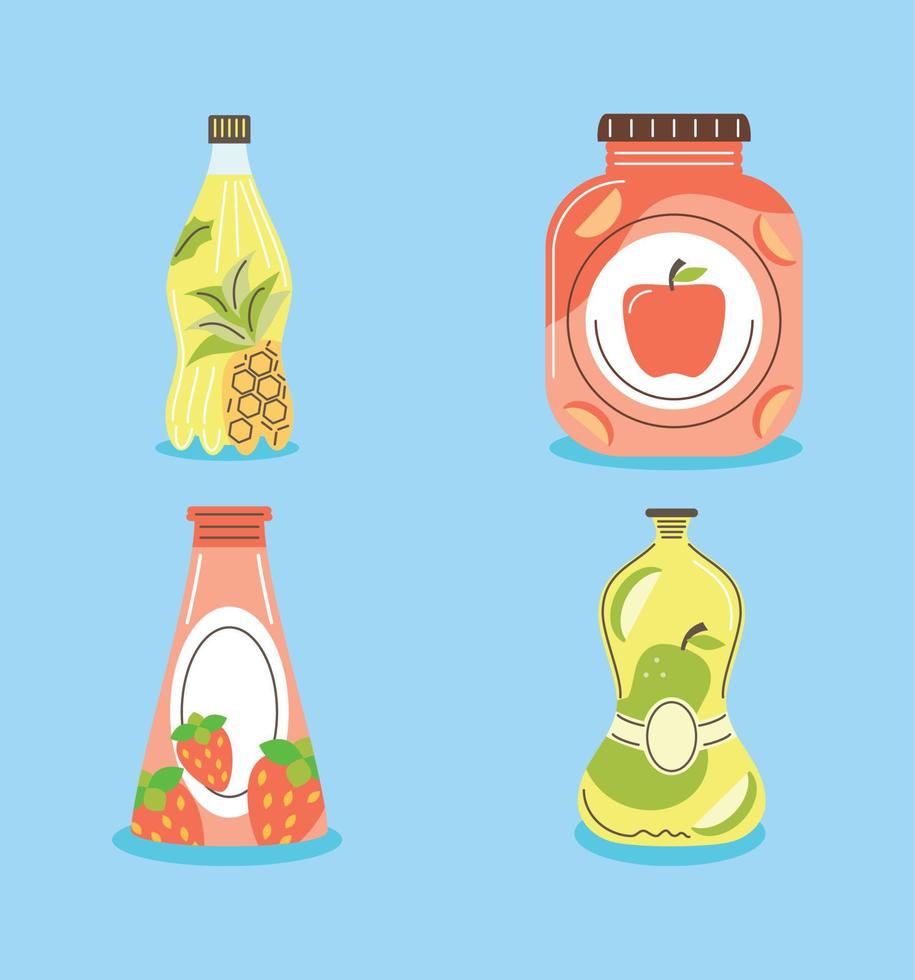 beverages juices bottles, set vector