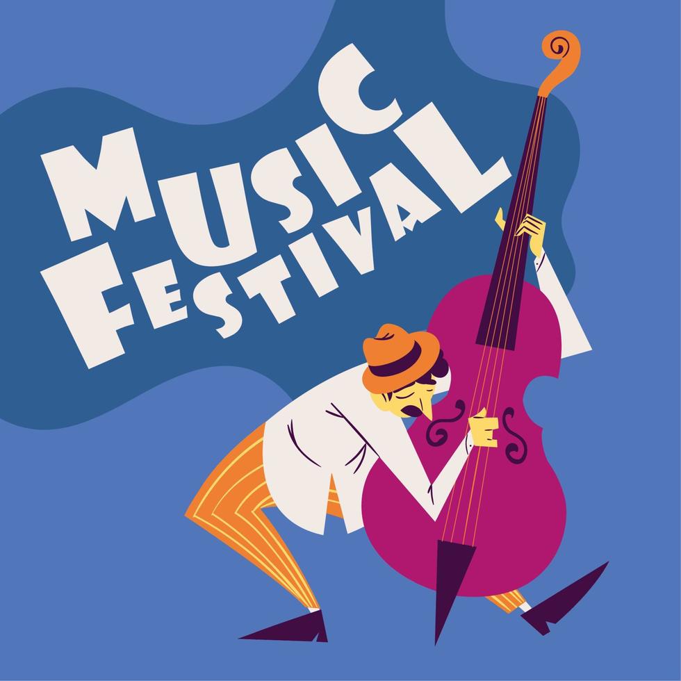 cartel del festival de música, músico con violonchelo vector