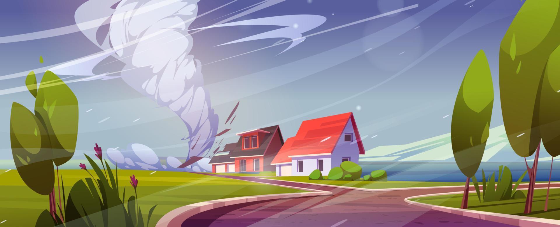 Houses destruction, tornado catastrophe disaster vector