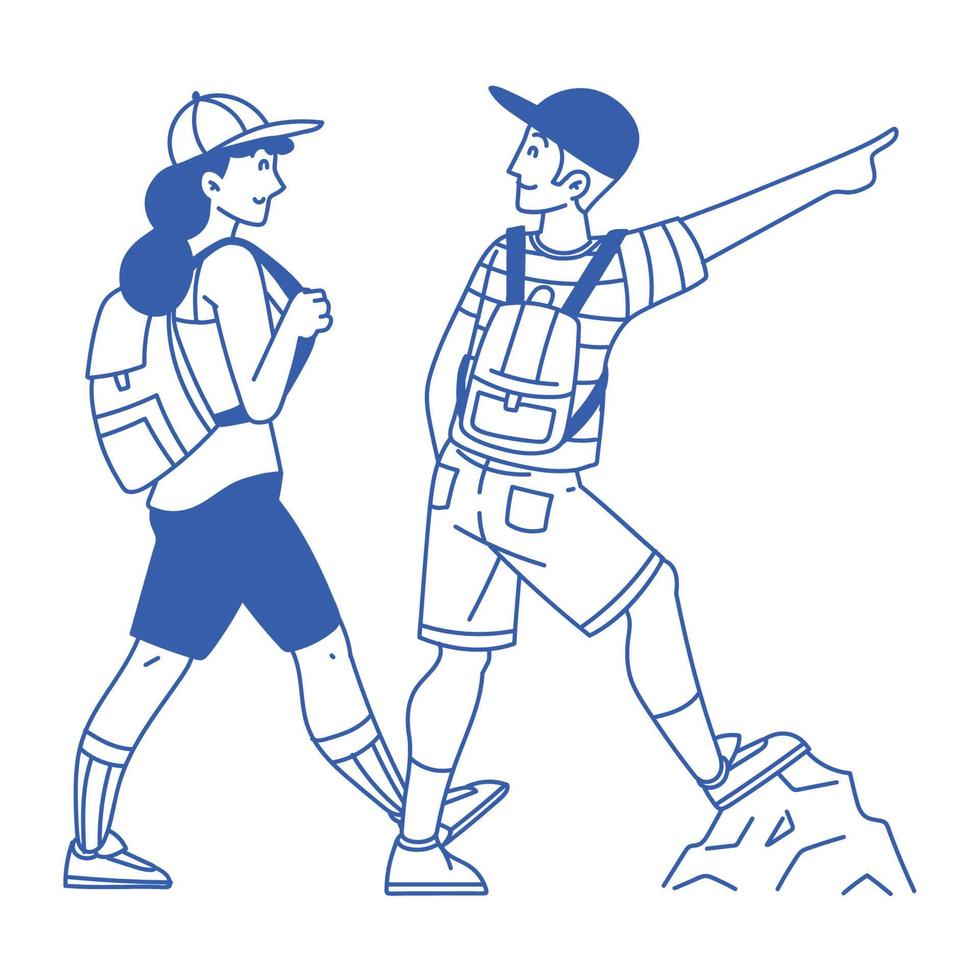 travelers hiking with backpacks vector