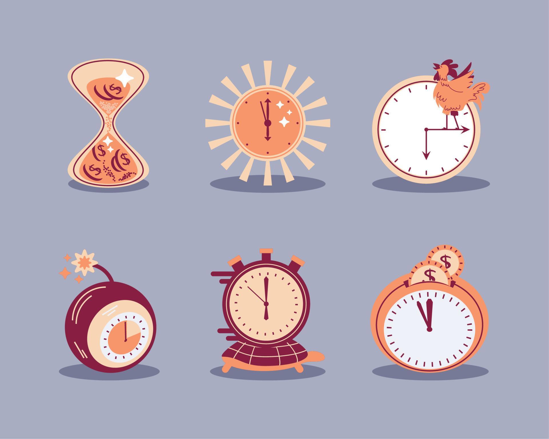 set of time clocks 13816583 Vector Art at Vecteezy