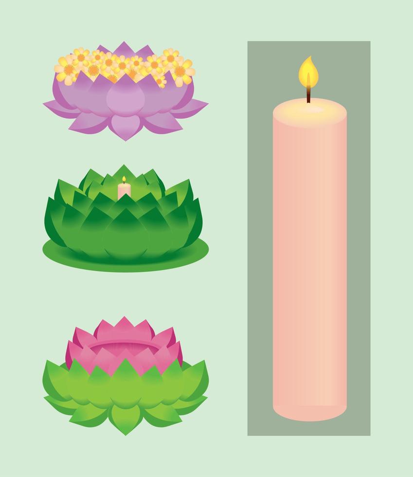 festival loy krathong, conjunto de iconos vector