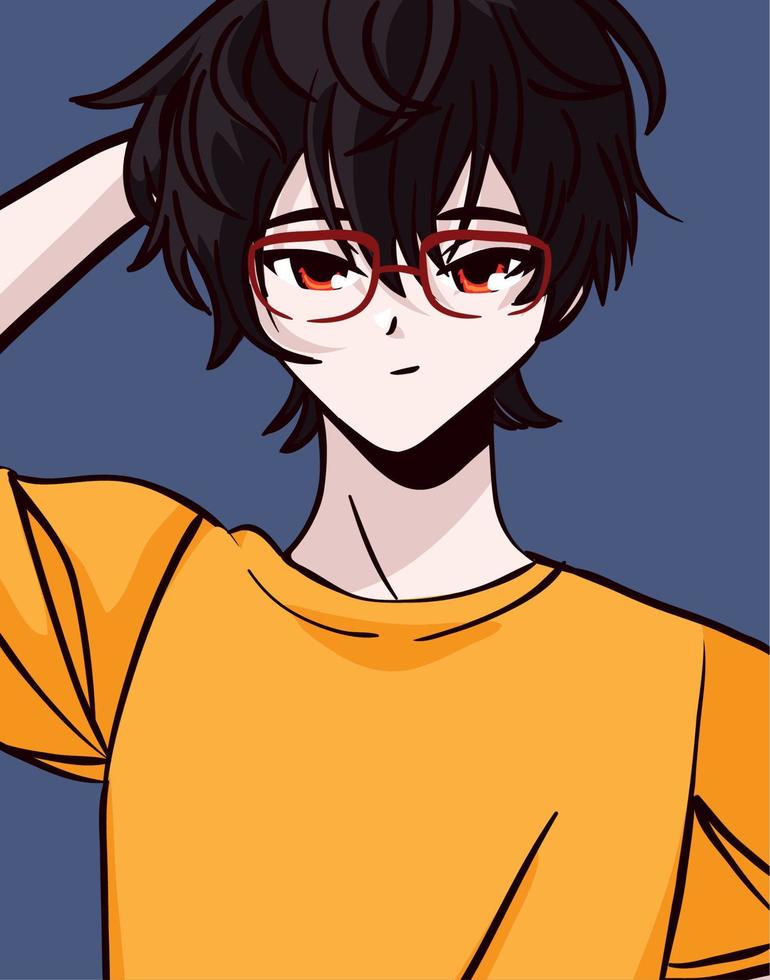 chico anime con gafas vector