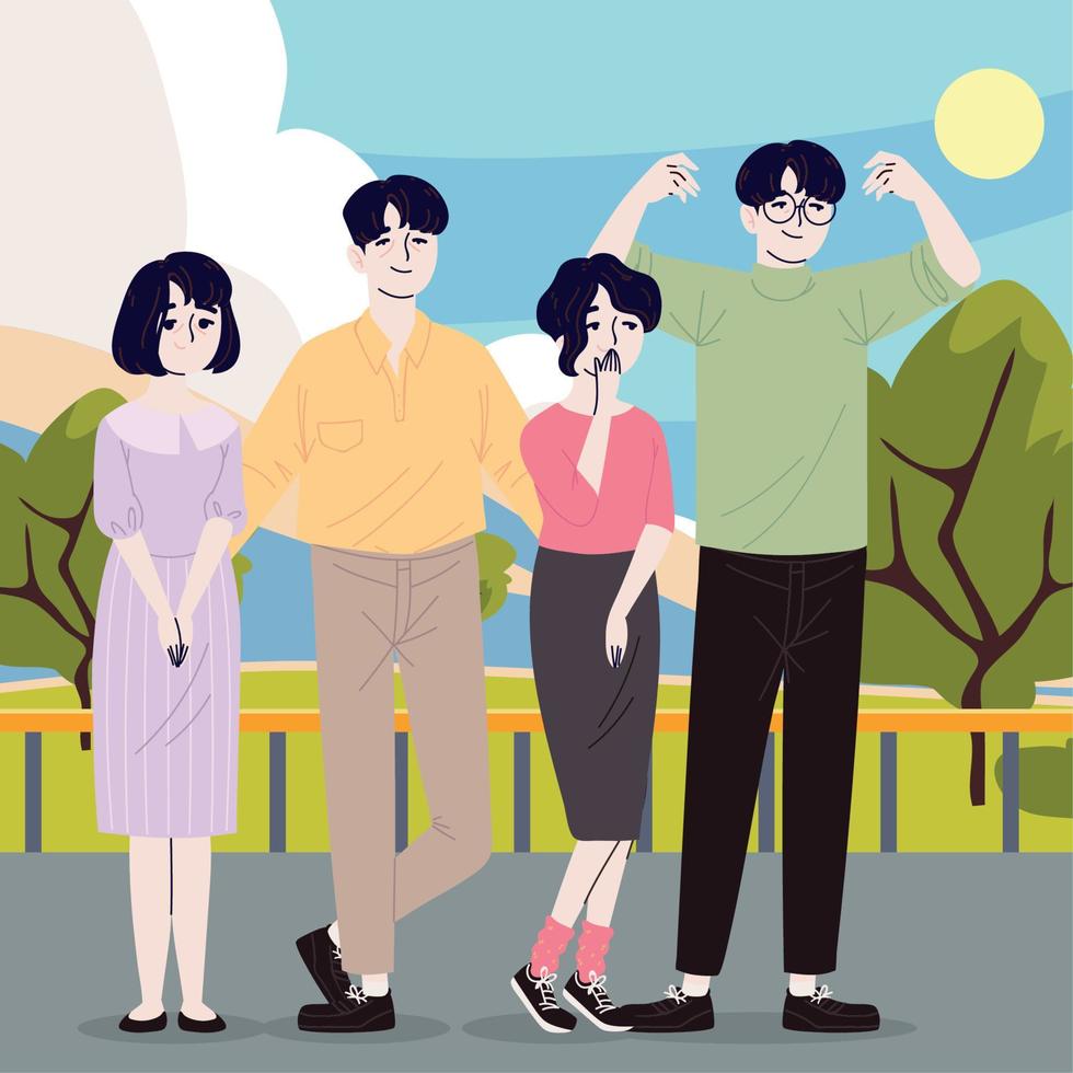 personajes de la familia coreana vector