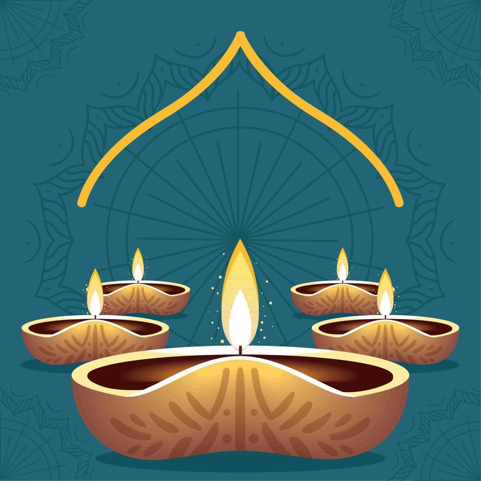 Diwali light lamps vector