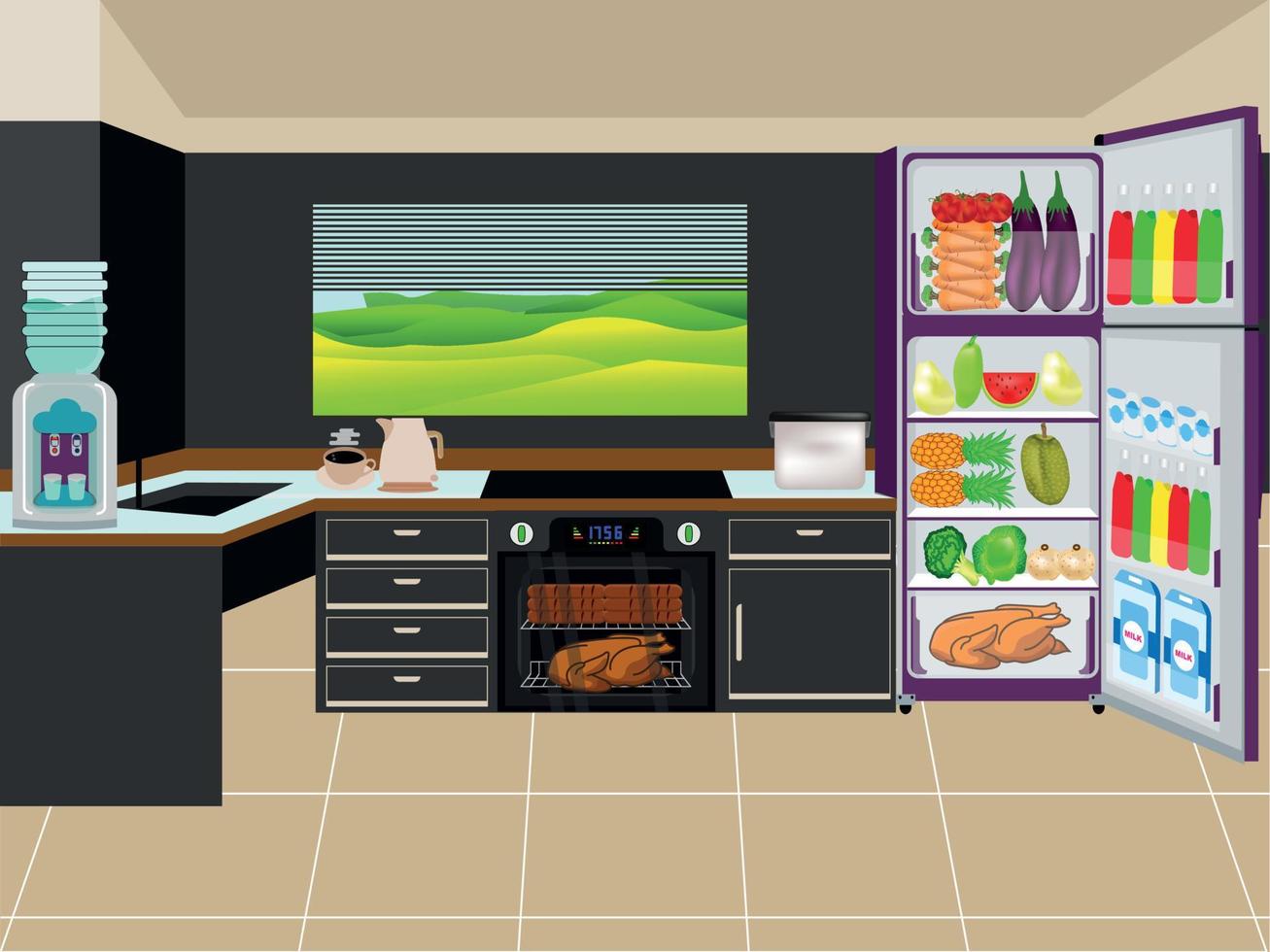modern kitchen set vector illustration