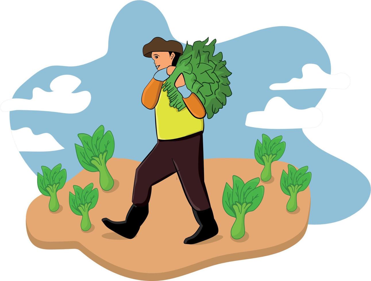 FARMERS ARE HARVESTING VEGETABLES FLAT VECTOR