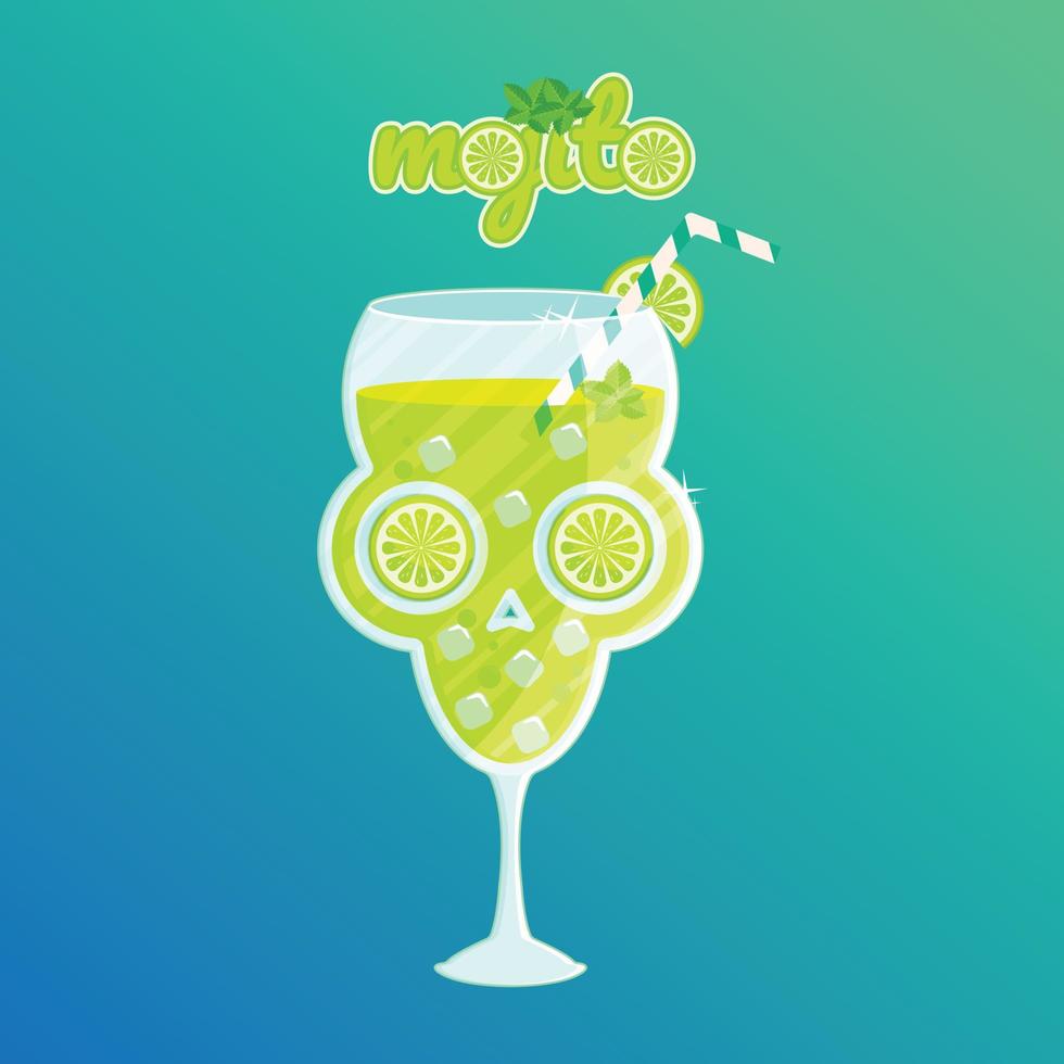 diseño de ilustración de calavera de mojito vector