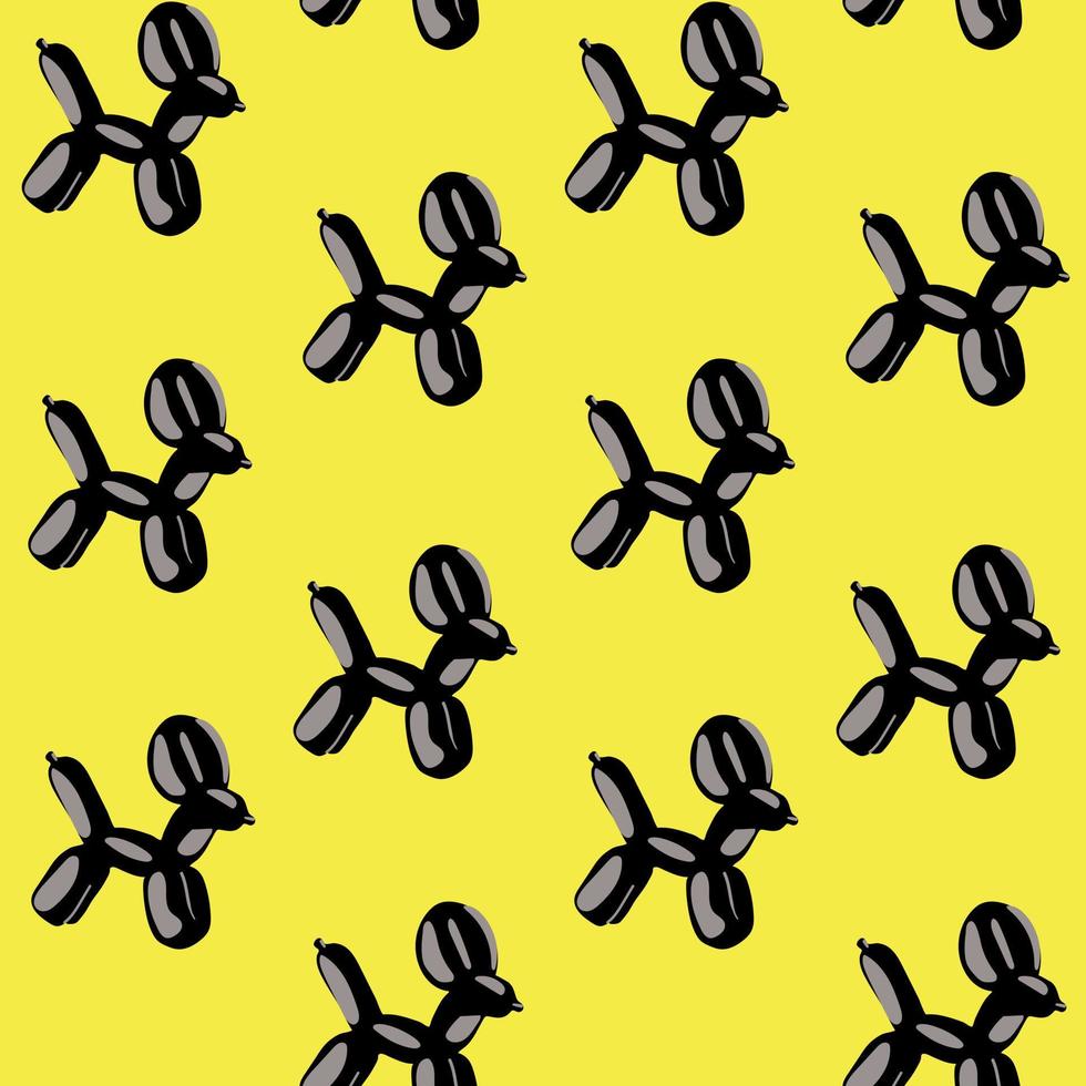 A pattern of black balloons. Yellow background with balls in the form of black dogs. Suitable for printed products on fabric and paper. Packaging, banner, clothing. vector