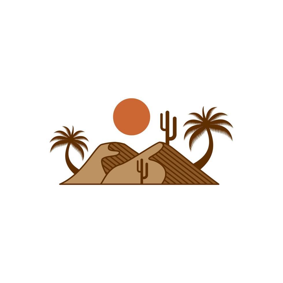 Dates tree and desert vector illustration. Arabian dates on desert with cactus vector.