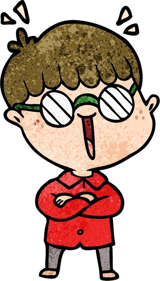 Retro grunge texture cartoon man wearing glasses vector