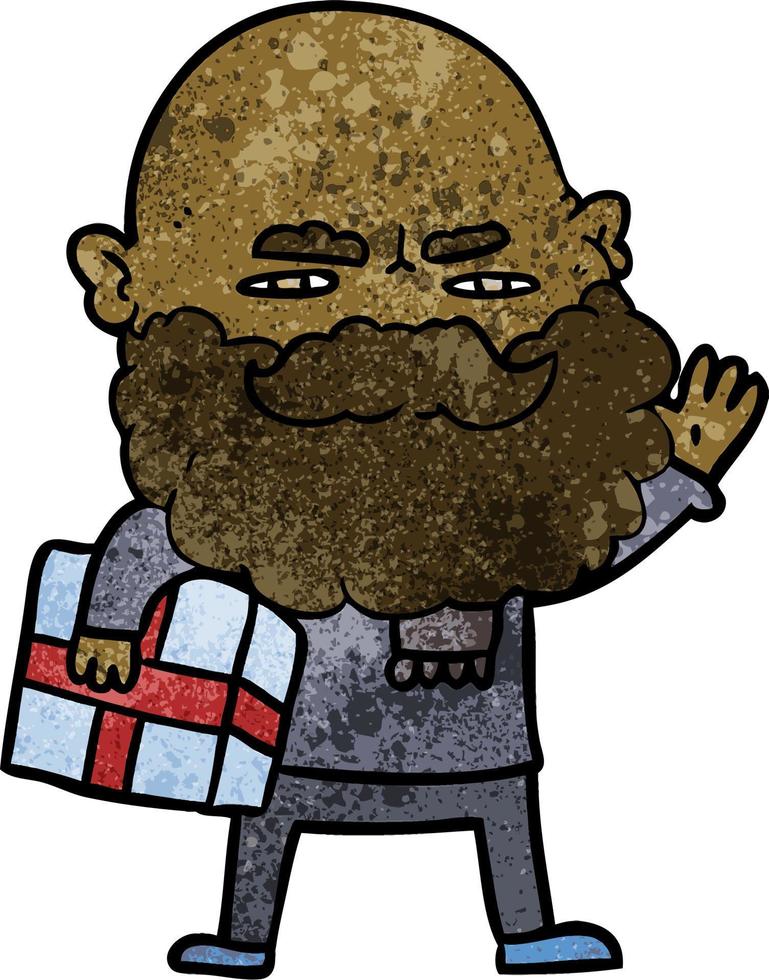 Retro grunge texture cartoon man with beard vector