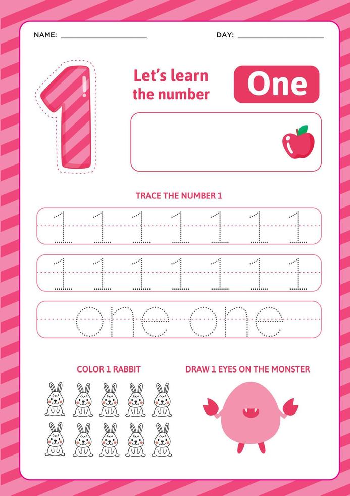 Number One worksheet vector