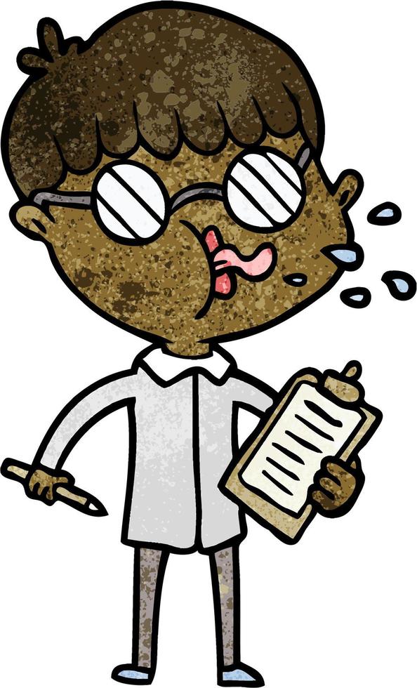 Retro grunge texture cartoon man wearing glasses vector