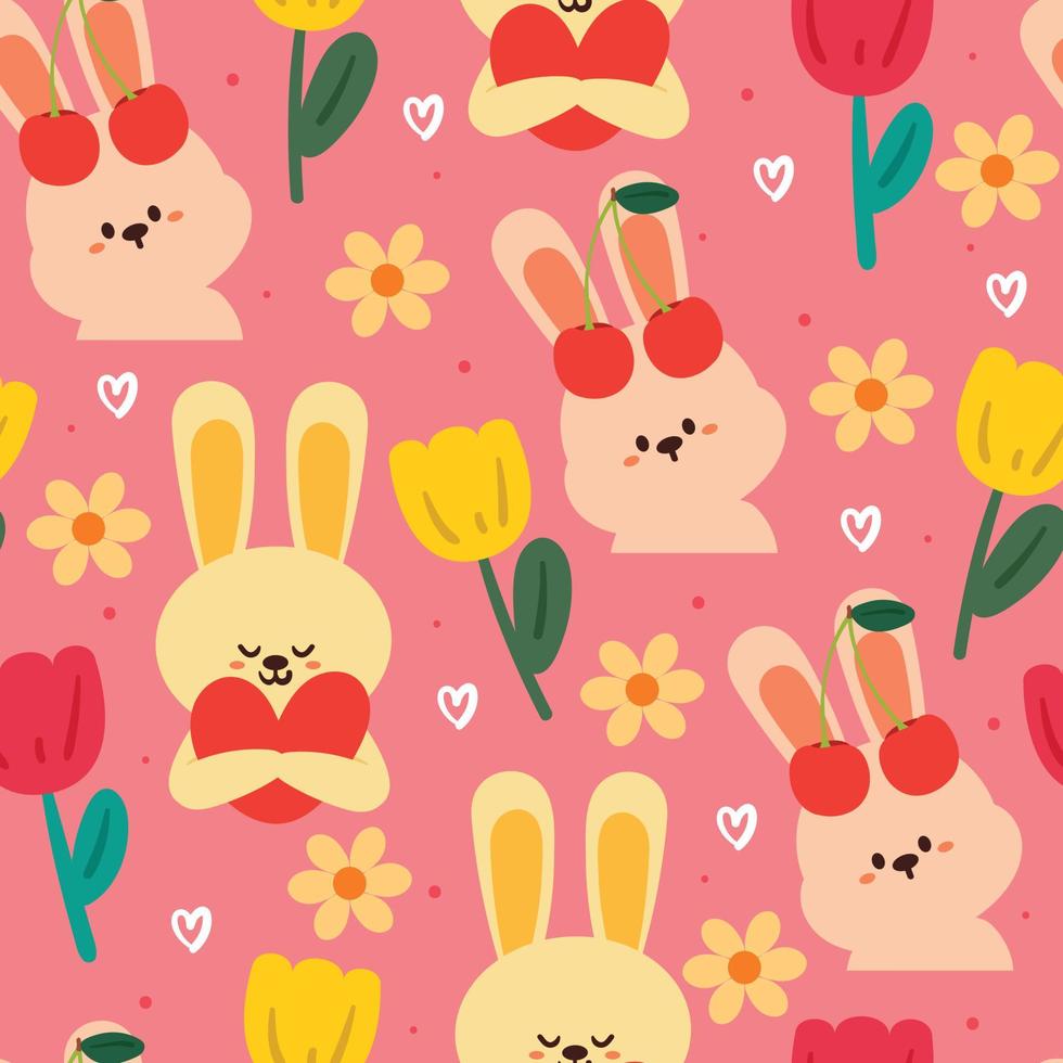seamless pattern cartoon bunny and flower vector