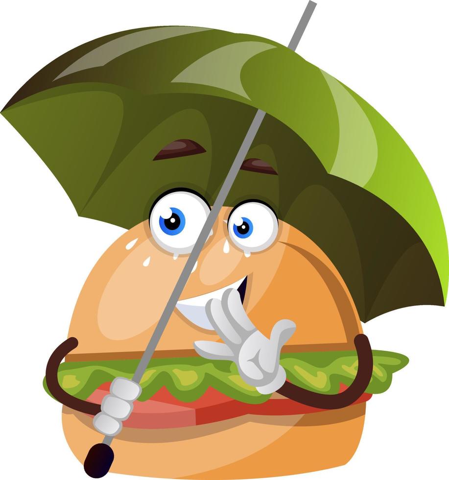 Burger with umbrella, illustration, vector on white background.
