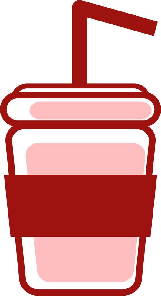 Red plastic cup with a straw, illustration, vector on white background.