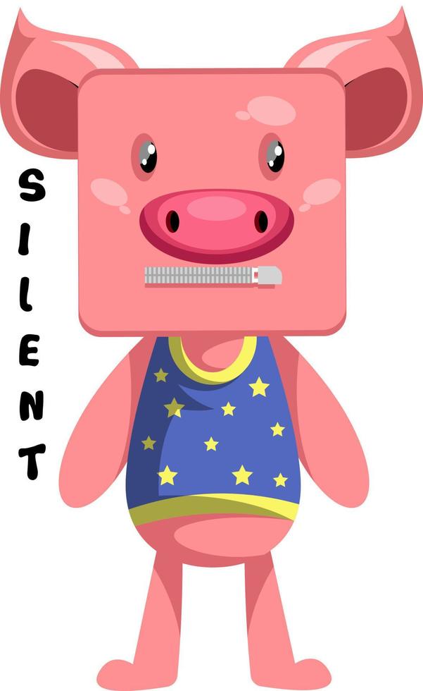 Silent pig, illustration, vector on white background.