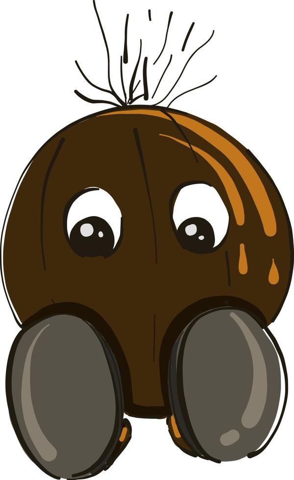 Coconut with eyes, illustration, vector on white background.