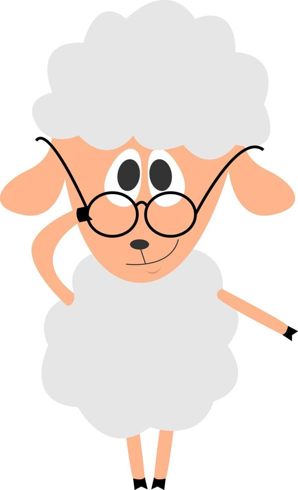 Lamb with glasses, illustration, vector on white background.