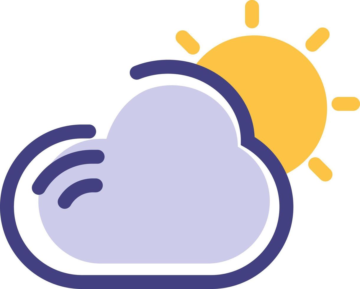 Sun with one blue cloud, illustration, vector on white background.