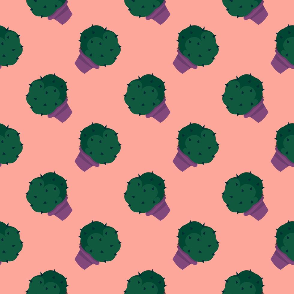 lindo pequeño cactus, patrón sin costuras sobre fondo rosa. vector