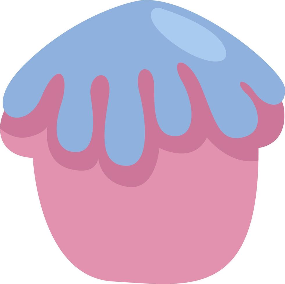 Cupcake with blue icing, illustration, vector on a white background.