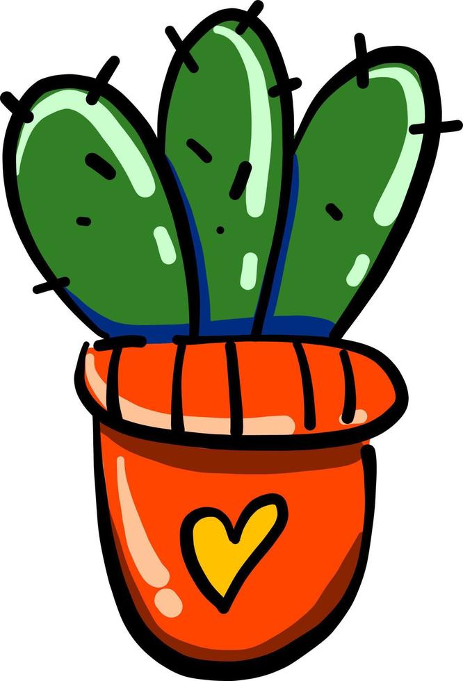 Green cactus in a red pot, illustration, vector on white background