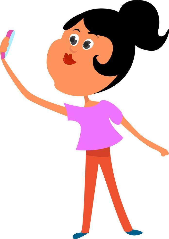 chica tomando selfie , ilustración, vector sobre fondo blanco