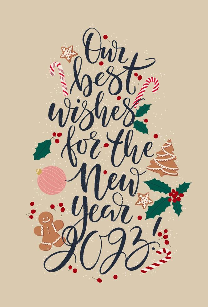 Our best wishes for the new year 2023 card. Vector vertical beige