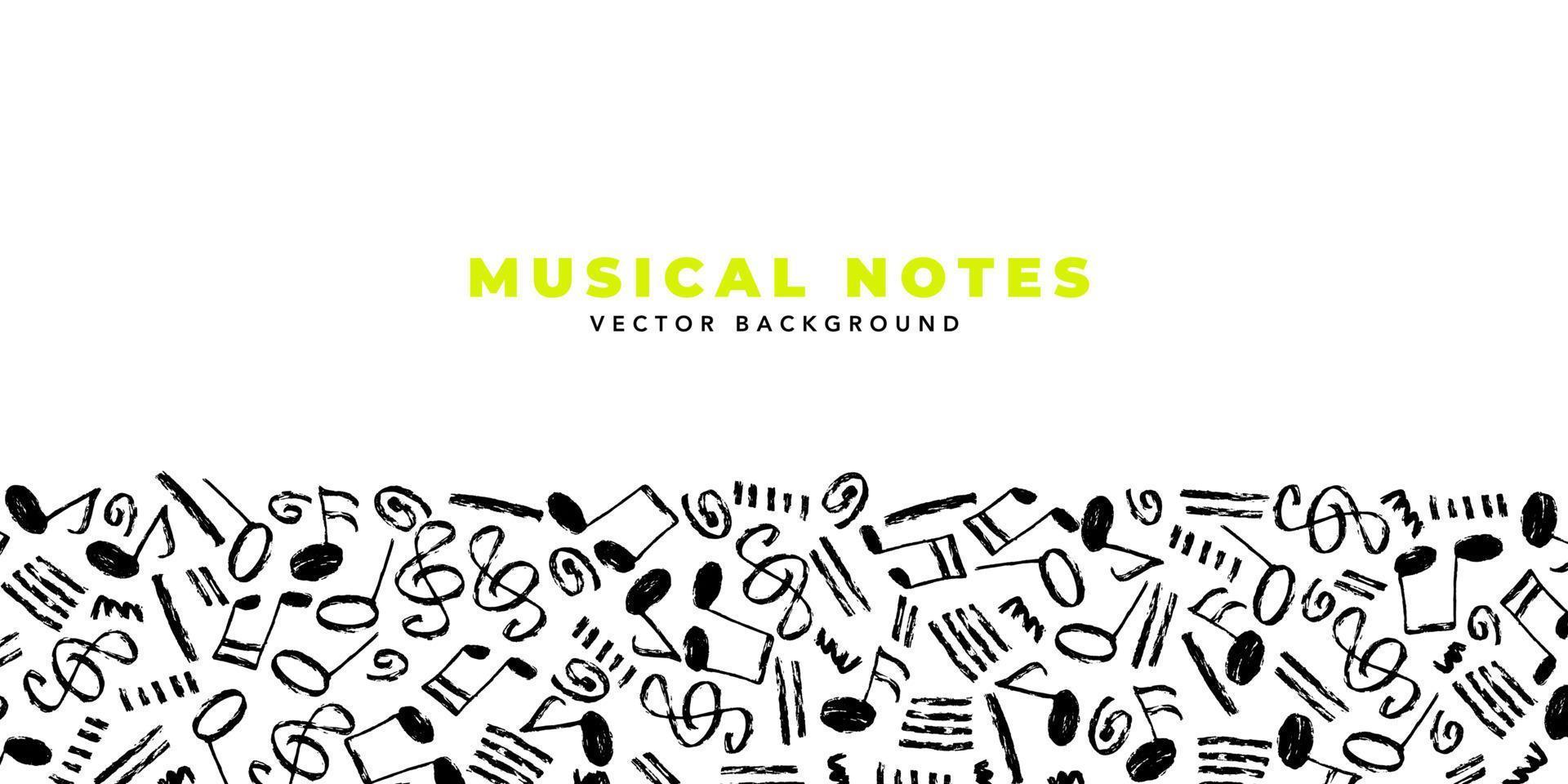 fondo vectorial de notas musicales. plantilla horizontal con elementos musicales dibujados a mano en un color negro y espacio de copia. vector