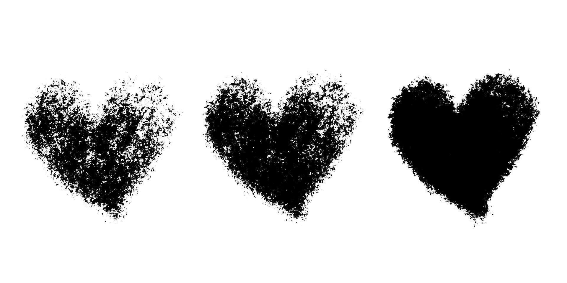 Grunge heart set. Various one color textured shapes. Vector hand drawn romantic backdrops.