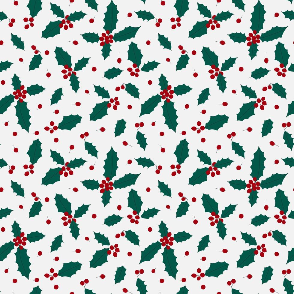 Winter seamless pattern with stylized holly leaves and berries. Vector background for christmas holidays.
