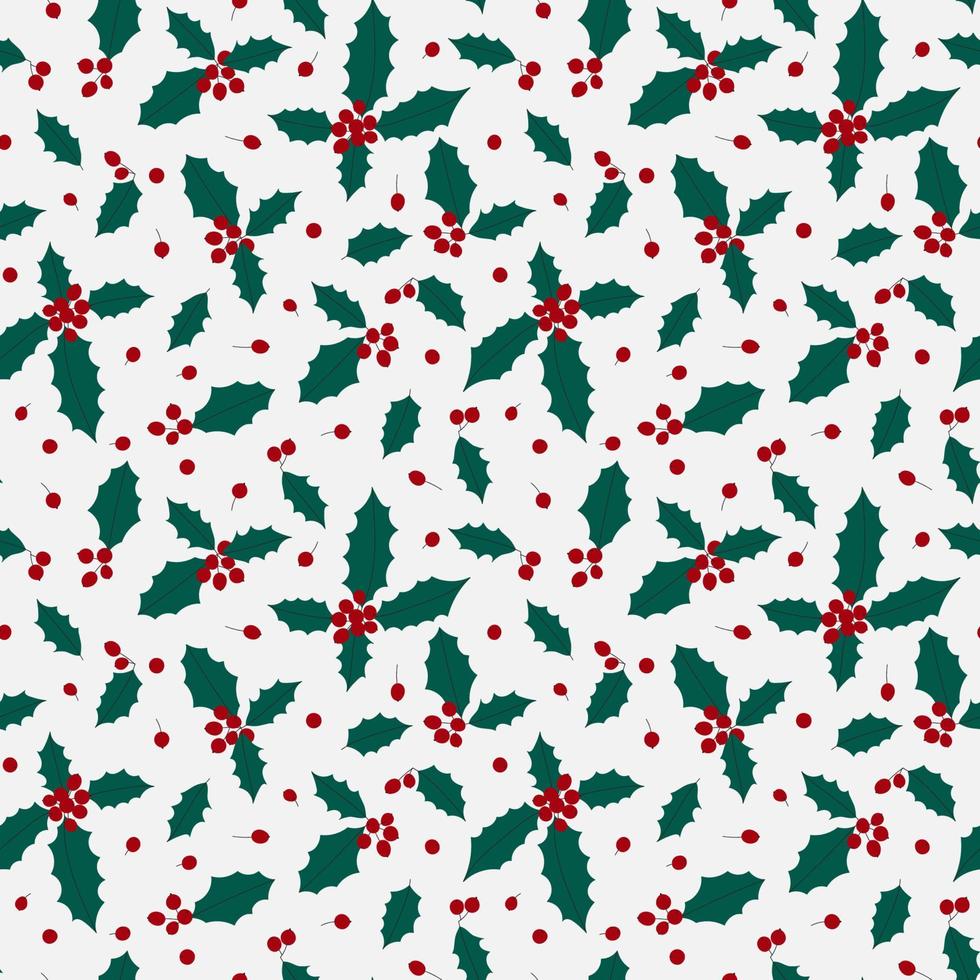 Winter seamless pattern with stylized holly leaves and berries. Vector background for christmas holidays.