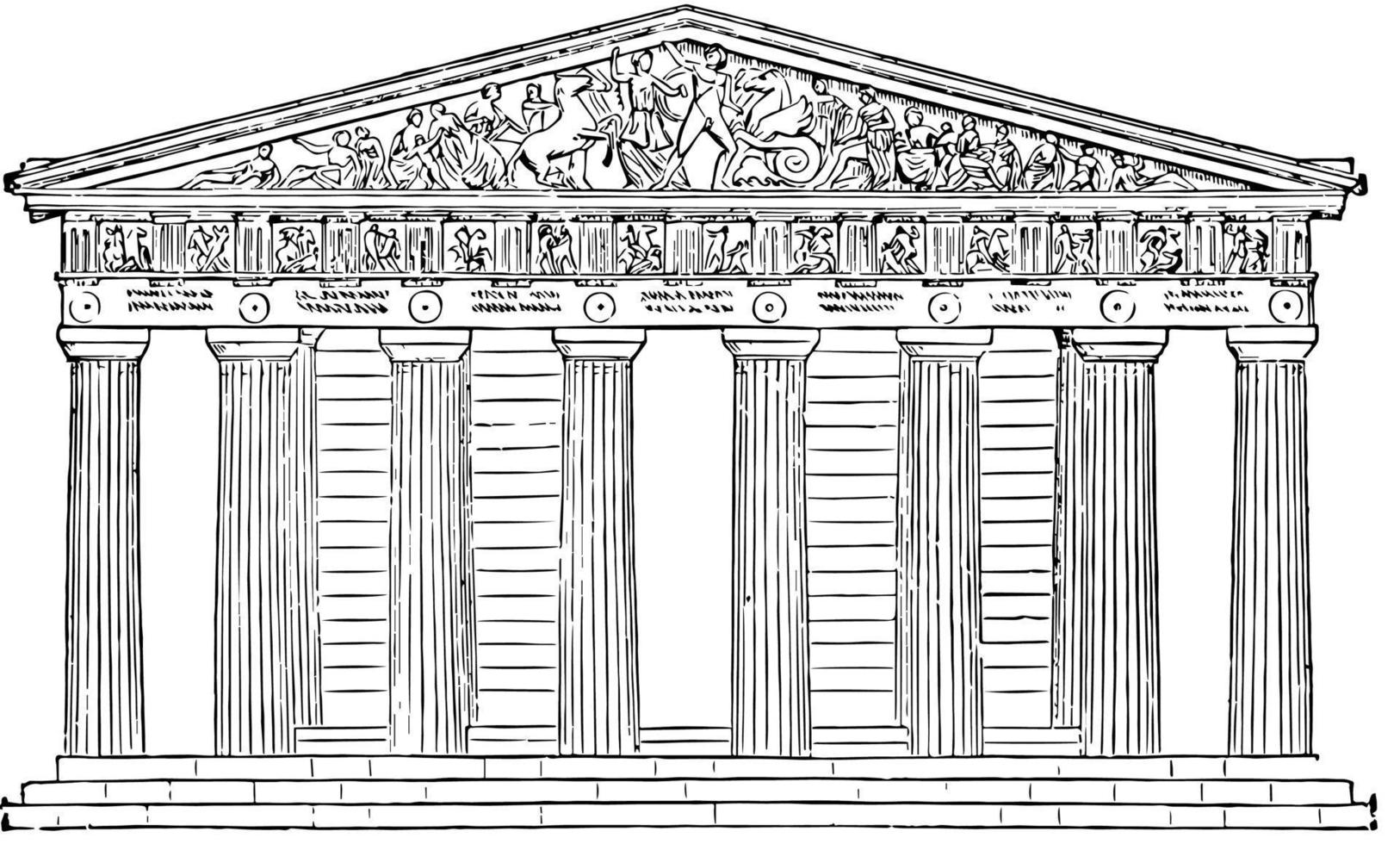 Parthenon restored, highest part of the Acropolis, vintage engraving. vector