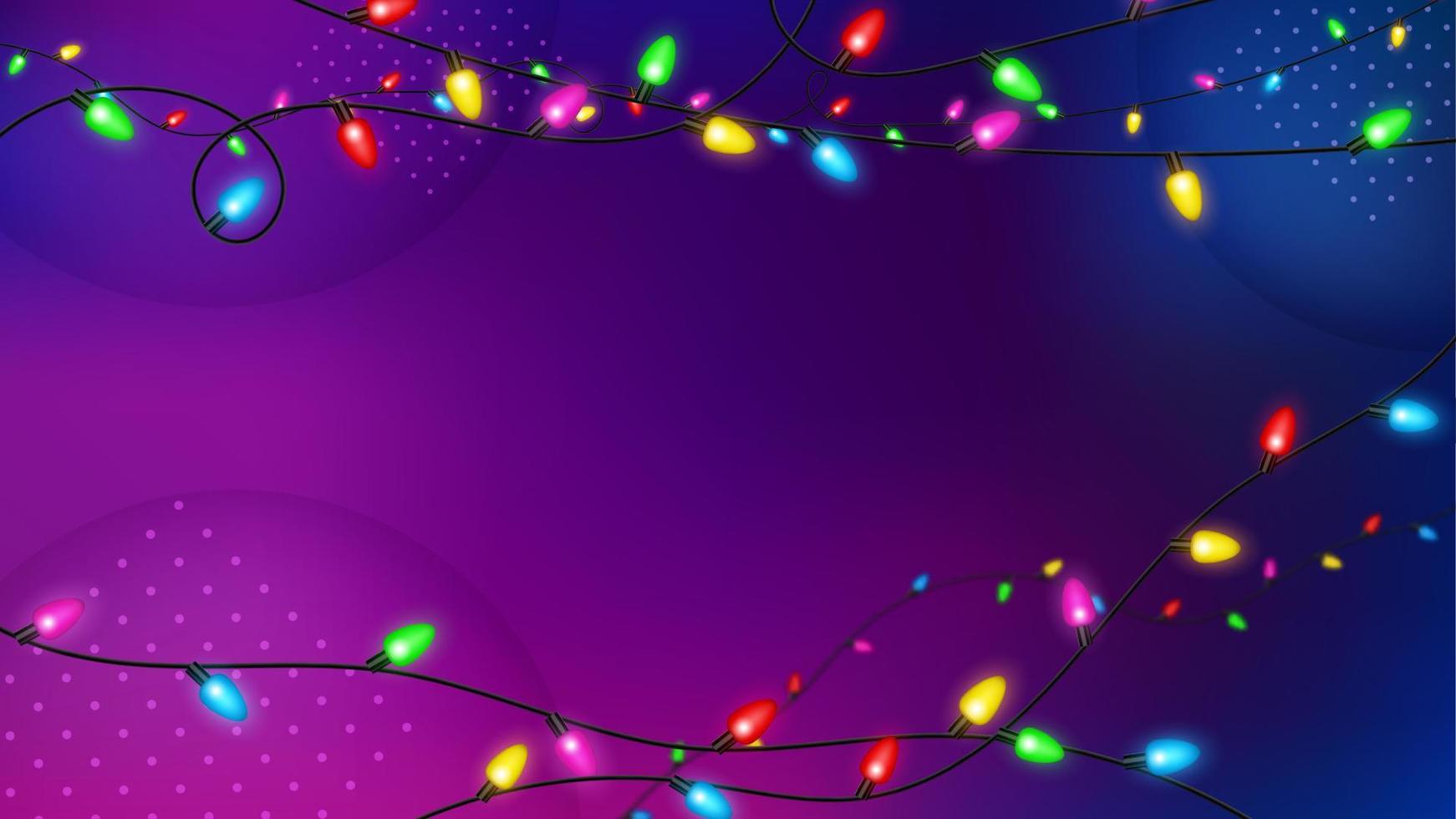 guirnaldas de colores sobre fondo violeta, decoraciones festivas. ilustración vectorial de pantalla ancha vector
