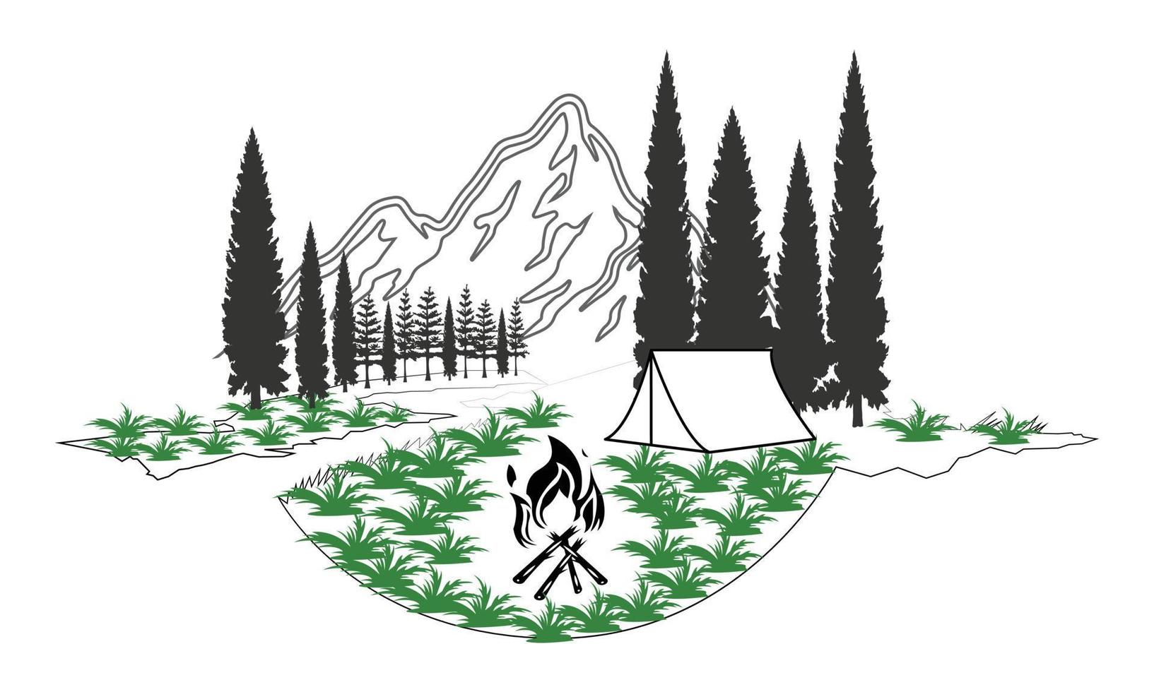 vector de camping y diseño de arte de línea de ilustración.