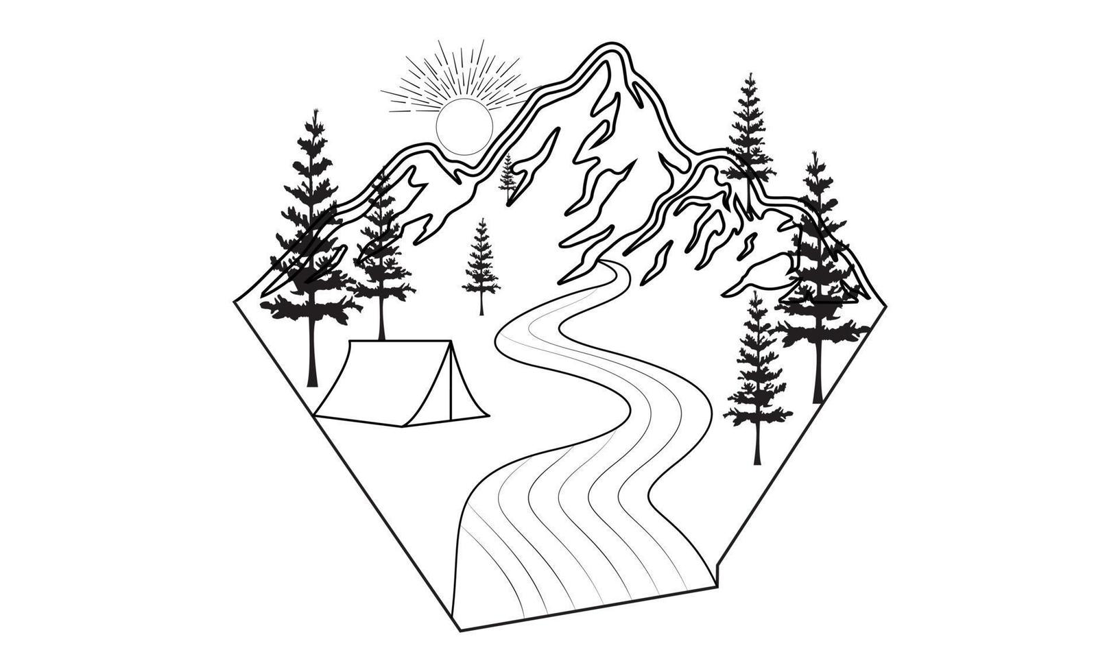 Camping Vector and Illustration Line Art Design.