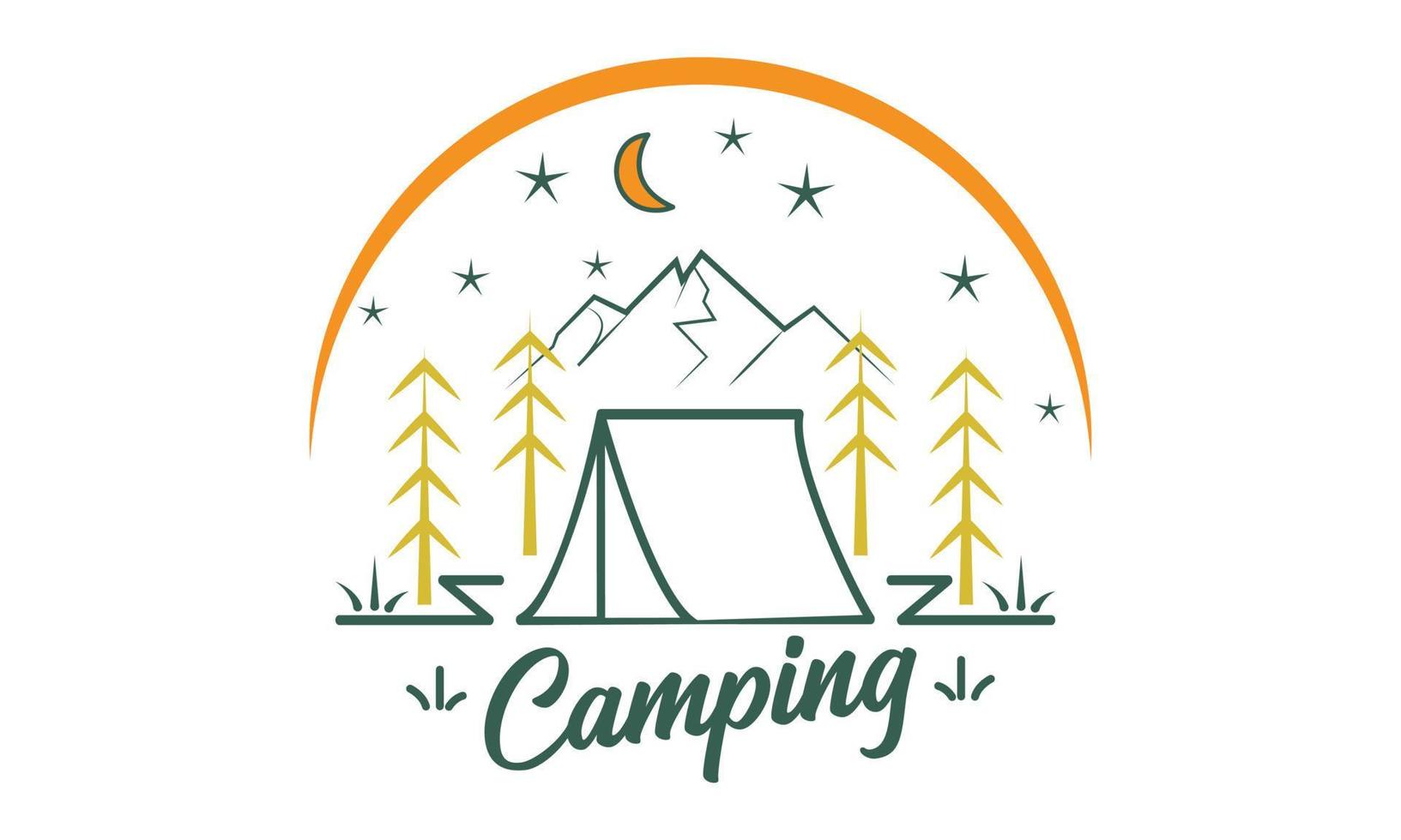 Camping Vector and Illustration Line Art Design.