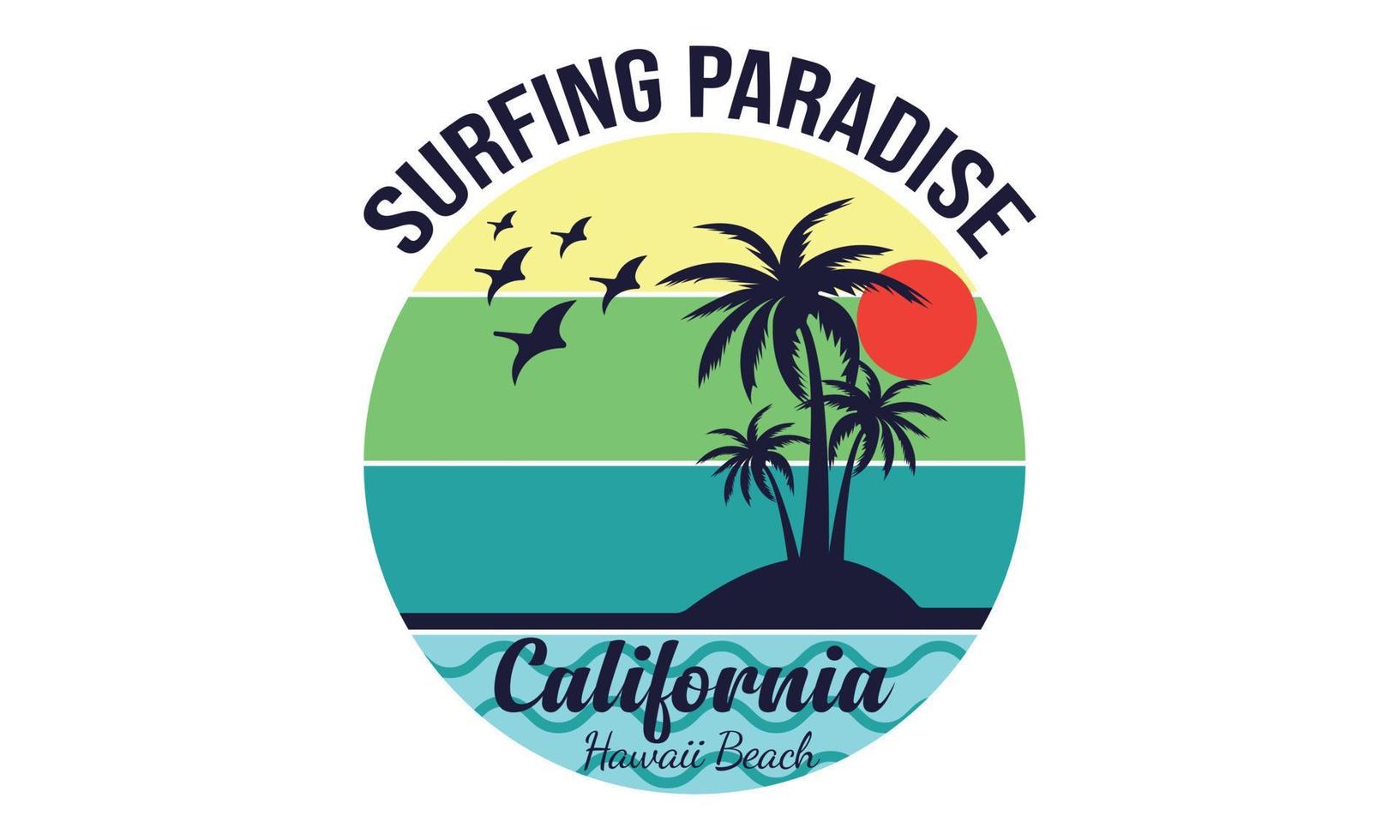 ilustración de diseño de camiseta de playa hawaii de california paraíso de surf. vector